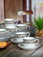 Goodhomes SONAKI Pack of 12 Bone China Coffee/Tea Cup & Saucer (6pcs Cup & 6pcs Saucer) (White, Cup and Saucer Set)