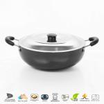 RBGIIT Hard Aodized Kadai Kadhai Works Decorative Serving Cooking Bartan With Stainless Steel Lid Fetting Handle HC-1