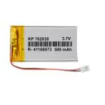 KP Original Battery 702030 500mAh 3.7v Rechargeable Lithium Polymer Battery with JST 1.25 PH 2PIN Connector for Drone, toys, gaming, robotics Bluetooth headset, bluetooth speaker (Model - 702030)