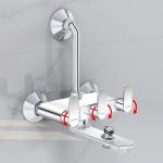 Plantex Pure Brass 3-in-1 Wall Mixer with L-Bend Provision for Overhead and Hand Shower/Bathroom Mixer Tap with Brass Wall flange & Teflon Tape/Wall Mixer for Bathroom - ORN-219 (Mirror-Chrome)