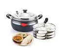 Stainless Steel , Idly Maker Set with 4 Plates, 16 idlies, Induction & Standard Idli Maker BLACK