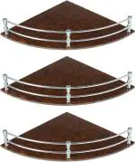 Flaner Premium 9X9 Inch Bathroom Wall Corner Shelf/Bathroom Rack/Bathroom Accessories Acrylic, Stainless Steel Wall Shelf (No. Of Shelves - 3, Brown)