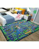 Status Multicolor Nylon Children'S Play Crawl Floor Anti Skid Educational Map Road Traffic System Rug For Playing With Toy - 3 x 5 feet