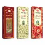HEM Precious Gulab, Mogra and Chandan Fragrance Incense Sticks 230 g Each (Pack of 3)