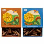 HELP US GREEN Natural Incense Fragrance Cinnamon and Patchouli Dhoop Cones with Holder (80 pcs) | Havan for Pooja, Home & Festivals I Natural Guggal/Loban Original |Pack of 2 (40 Cones/pack)