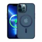 Captese MagIT Hybrid Case for iPhone 14 Plus (6.7-inch) with Blue Colored Frosted PC Back, Liquid TPU Full Body Frame, MagSafe Wireless Charging Compatible, Colored Aluminium Buttons (Blue)