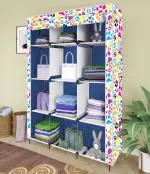 Eco Shopee Collapsible Wardrobe Portable Cloth Rack Storage Organizer Shelves Non Woven Fabric and PP Plastic Storage Unit for Clothes Printed Almirah (Self Assemble) 5000-1 Dog Blue