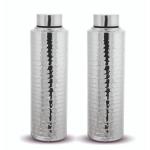 K 9 KLOUD 9 Stainless Steel Silver Elite Hammered Fridge Water Bottle (Pack Of 2)