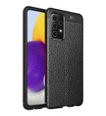 Golden Sands Cover Leather Texture Series Shockproof Armor TPU Back Case Cover for Samsung Galaxy A72 Mobile Phone, Awesome Black