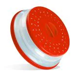 Hasthip Red 10.5 Inch Microwave Plate Cover, Collapsible Food Lid With Top Steam Vent And Gripper, Strainer For Fruit, Splatter Bpa Free, Safe Material