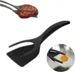 Dyzeko Egg Flipper Spatula Tongs - 2 in 1 Grip and Flip Spatula Tong Multi-Purpose Use Non-Stick Kitchen Flipper Spatula for Bread Fish Pancake Toast Home Kitchen Cooking Tool (Pack of 1)