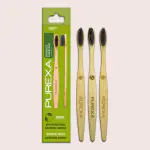 Purexa Bamboo Toothbrush with Activated Charcoal Soft Bristles (Pack of 3) | 100% Natural & Biodegradable Handle | BPA-Free & Eco-Friendly | Gentle on Gums & Enamel | Sustainable Oral Care