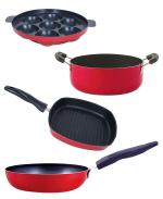 Nirlon 4 pcs of Red and Black Non-stick Aluminium Kitchen Cookware Utensil Gift Set, Standard