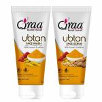Qraa Ubtan Face Wash and Ubtan Face Scrub For All Skin Type With Turmeric & Saffron For Tan Removal, Skin Lightening, Glow & Radiance | combo pack - 100g*2