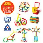 NHR 140 Pieces Smart DIY Stick Toys Assembly Colorful Educational Building Smart City Blocks with Wheels for Kids (3+ Years)