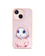 TREEMODA Nimmy 3D Embroidered Pink Rabbit Leather Case for iPhone 14 Pro.