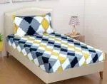 Bsb Home Valencia Collection 220TC Cotton Single Bedsheet And 1 Pillow Cover 3D Printed-Sky-Grey & Yellow Mix