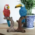 pujaNpujari Parrot Love Couple Vastu Bird Figurine Showpiece Sitting on Tree for Home Decor