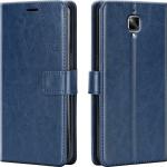Tingtong Flip Cover Back Case for OnePlus 3 | Leather Finish | Inbuilt Stand & Pockets | Wallet Style Flip Back Case Cover for OnePlus 3 (Blue)