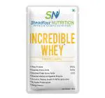 Steadfast Nutrition Incredible Whey| quick muscle growth and recovery. | 24.8g Whey Protein , 5.0g BCAA;s, 10.9g EAA | Added digestive enzymes for better protein absorption. Chocolate flavoured/Lab Tested Box of 30 Servings /35g per serve