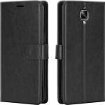 Tingtong Flip Cover Back Case for OnePlus 3 | Leather Finish | Inbuilt Stand & Pockets | Wallet Style Flip Back Case Cover for OnePlus 3 (Black)