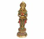 Kartique Home Decor Meenakshi Devi Holding Oil Lamp - 11.4 x 15.2 x 33 cm