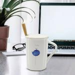 Market 99 Ceramic Coffee Mug With Lid & Spoon | Drinkware For Home Office Kids Tea Milk | Tumbler Design White Mug | Gift For Friend, Father, Mother, Wife | Microwave & Diswasher Safe | 400 Ml