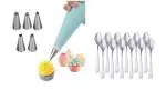 BLUE WONDER Cake Decorating 6 Pcs Nozzle with Stainless Steel 12 Pcs Coffee Spoon Set and (Multicolour, Pack of 2)
