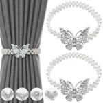 HASTHIP 2pcs Curtain Tie Backs Metal TieBacks with Classy Small Pearl Elastic Rope Curtain Holders Tieback for Home Office Hotel Window Drape Decor (Silver)