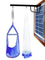 VParents Tot Baby Swing Cradle with Mosquito net Spring and Metal Window Cradle Hanger (Blue)