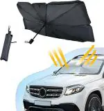 SHREE SANT ENTERPRISE Umbrella Car Sun Shade Windshield with Carbon Fiber Frame | Front Car Window Shades with Upgraded 10-Ribs Design | Foldable Sun Visor for Car with Multi-Layer Polyester Material