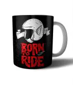 Whats Your Kick Born To Ride Red Quotes And Helmat With Black Background Printed White Ceramic Coffee Mug 325 ML