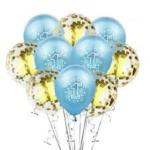 Sv Traders1st Birthday Special Balloons For Decoration Set Of 14(12 Inches)/Blue Birthday Balloon Set/Prince Theme-Golden Confetti Balloons(5)+1st Blue Printed Latex Balloons(9)