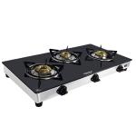 MAHARAJA WHITELINE BELENUS 3 BURNER TOUGHENED GLASS BLACK AND SILVER GAS COOKTOP