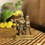 PUJACRAFT Brass Radha Krishna with Cow Idol, Yellow 3 x 8 cm