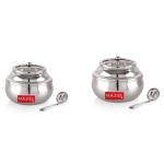 HAZEL Stainless Steel Ghee Pot with Spoon & See Through Lid | Oil Containers for Kitchen | Ghee Storage Container with Glossy Finish, Set of 2, 200 ML & 250 ML