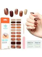 Modelones Brown Marble - Semi-Cured Gel Nail Strips Nail Sticker, Multicolor