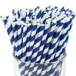 Festiko Bio-degradable Paper Straws (Size -8mm|Pack of 50 Pcs|Blue & White Striped), Paper Straws for Drinking, Food Grade Paper Straws for Kids