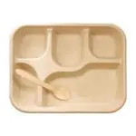 Vinishq 5 Compartment Biodegradable Eco-Friendly Dinner Plate | Disposal Square Thali| Microwave Safe Plates, Breakfast Plates, Disposable Plates 25 Plate set