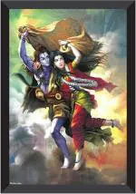 saf SHIVA PARVATI PAINTING Digital Reprint 11 inch x 14 inch Painting (With Frame)