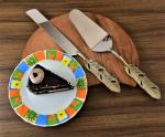 Midkraft Gold Feather Cake Cutter Knife/Handle Slicer Pizza Shovel Knife Pie Server Hand Tool with Cutting Knife Decorating Tools Set of 2