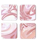Whats Your Kick Marble Texure Pink And White Texure Design Printed Set of 4 Coaster With Metal Stand
