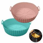 SHREE SANT ENTERPRISE Air Fryer Liners I Round Silicone Basket Baking Tray I Pot with Ear Handles I Nonstick Reusable Heat Resistant I Cooking Oven Insert Accessories - Multicolor (PACK OF 2)