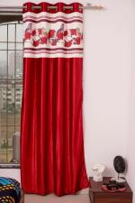 Parda Online Red Polyester Self Design Eyelet Art Long Window Single Curtain 7ft, (Pack of 4)
