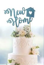 Festiko Glitter Light Blue New Home Cake Topper, Welcome Home Sign, New House Housewarming Party Decorations (Blue New Home)