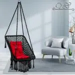 Patiofy Large Premium Square Hanging Swing Chair with Red L Cushion & Hanging Kit