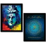 Vasl Engineered Wood Multicolor Lord Shiva With Om Namah Shivay Wall Poster Art - 11 X 14 Inch (Pack Of 2)