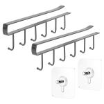 Zureni 6 Hooks Under Shelf Cup Holder With Adhesive Nail Hook Multifunctional Coffee Mug Storage Organizer Stand For Kitchen Counter Cabinet Undershelf Hanging Rack (2 Pcs, Random Colors)