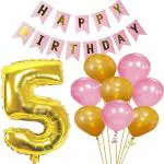 ACOME Pink, Gold Happy Birthday Banner, Number Foil And Metallic Balloons (Set Of 10)