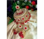 Gyaan Jewels Handmade Gold Plated Alloy Earring and Necklace Set Red Free Size